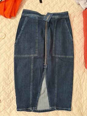 Ramy Brook Dark Blue Denim Pencil Skirt with Front Zip